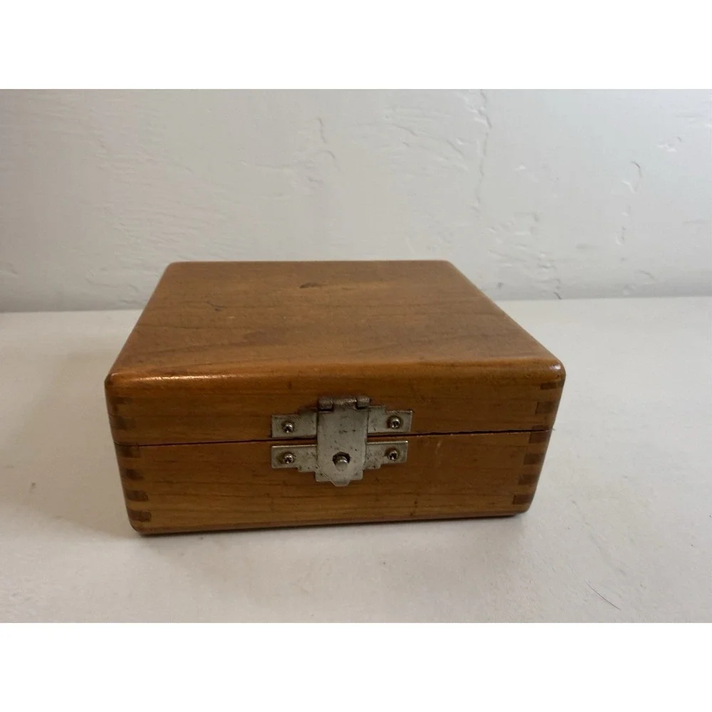 Vintage Wooden Jewelry Box Velvet Lined Tray Ledge Watch Valet Finger Joint Case